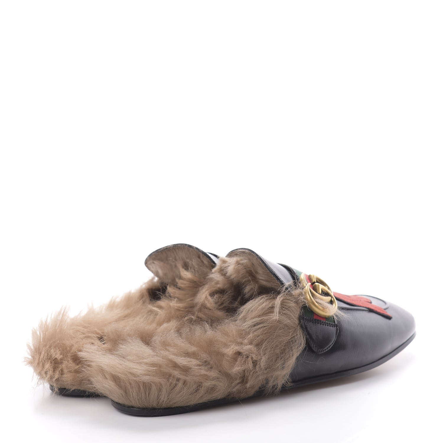 Gucci Goatskin Fur Web GG Skull Embroidered Mens Princetown Slippers 7.5 Black 5 of 9