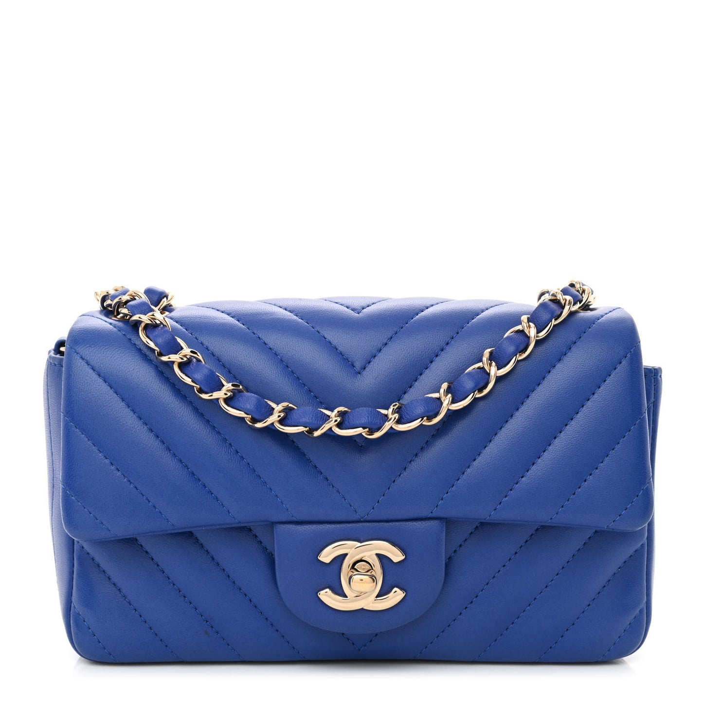 Lambskin Chevron Quilted Mini Rectangular Flap Blue