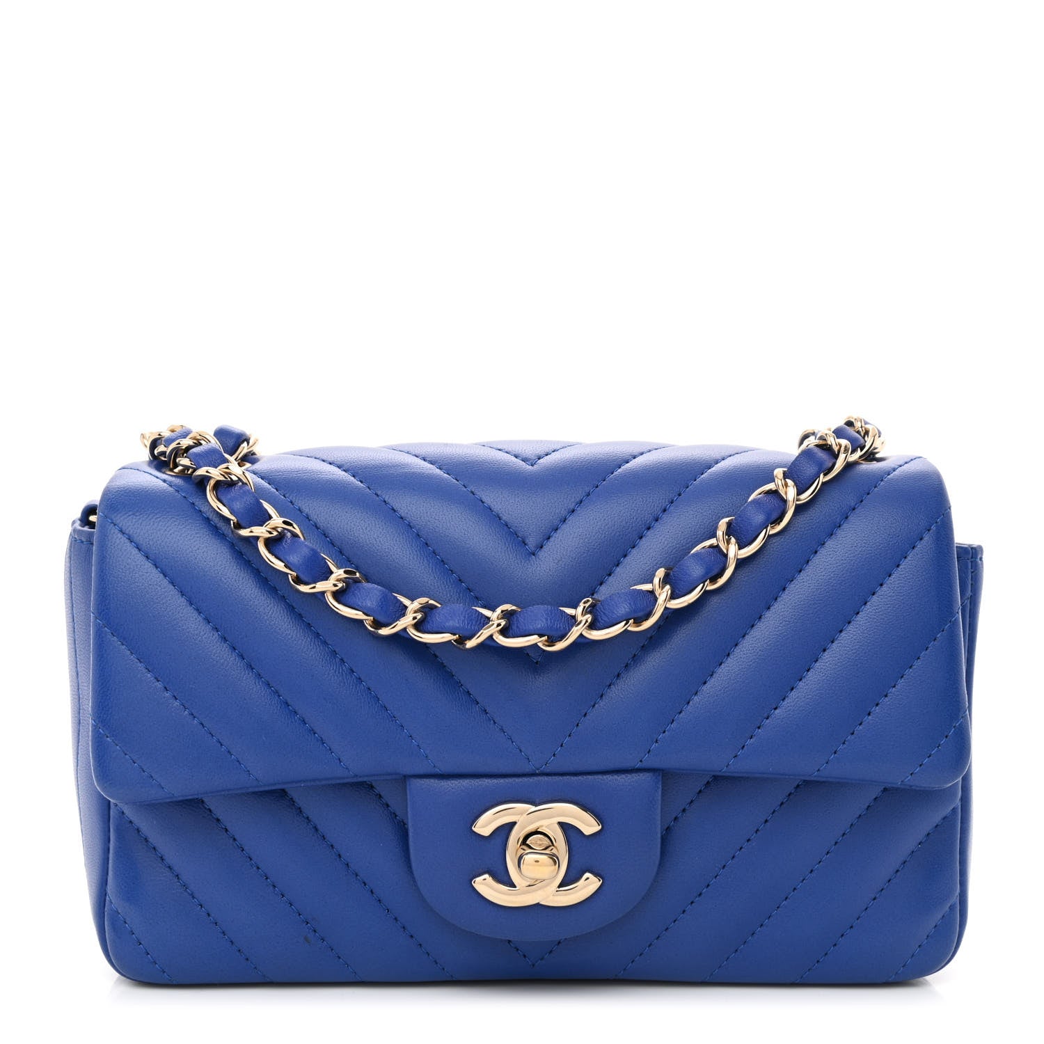 Chanel Lambskin Chevron Quilted Mini Rectangular Flap Blue 1 of 9