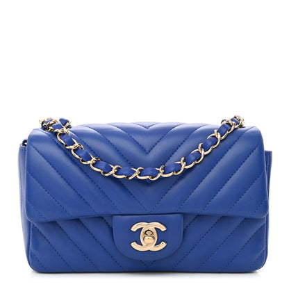 Chanel Lambskin Chevron Quilted Mini Rectangular Flap Blue 1 of 9