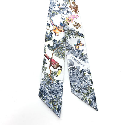 Hermes Silk Equateur Twilly Gris Perle Jaune Vert 2 of 3