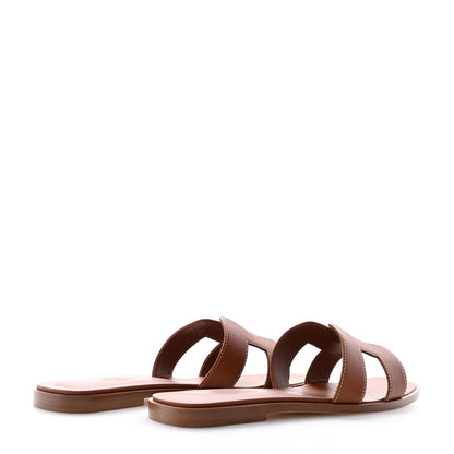 Hermes Box Calfskin Oran Sandals 37.5 Gold 4 of 10