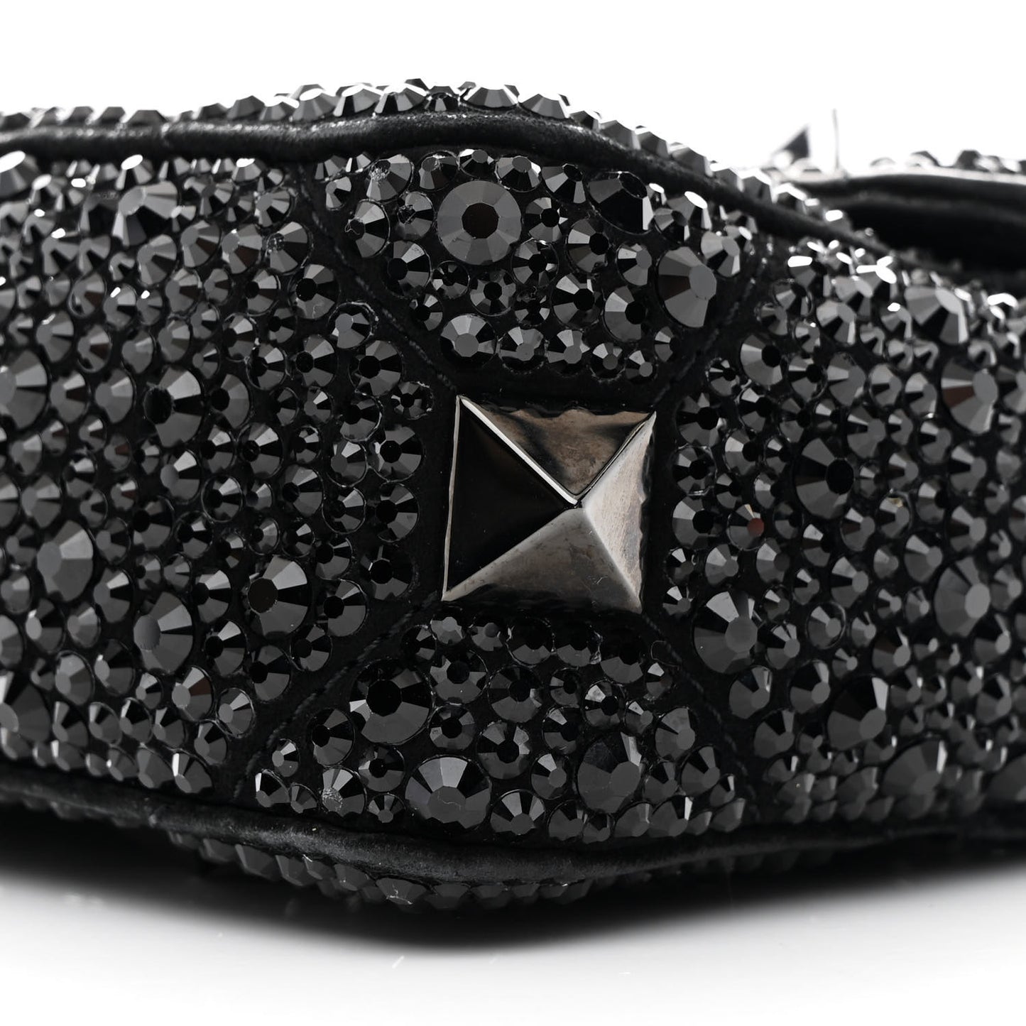 Crystal Suede Lacquer Monochrome Medium Roman Stud Shoulder Bag Black