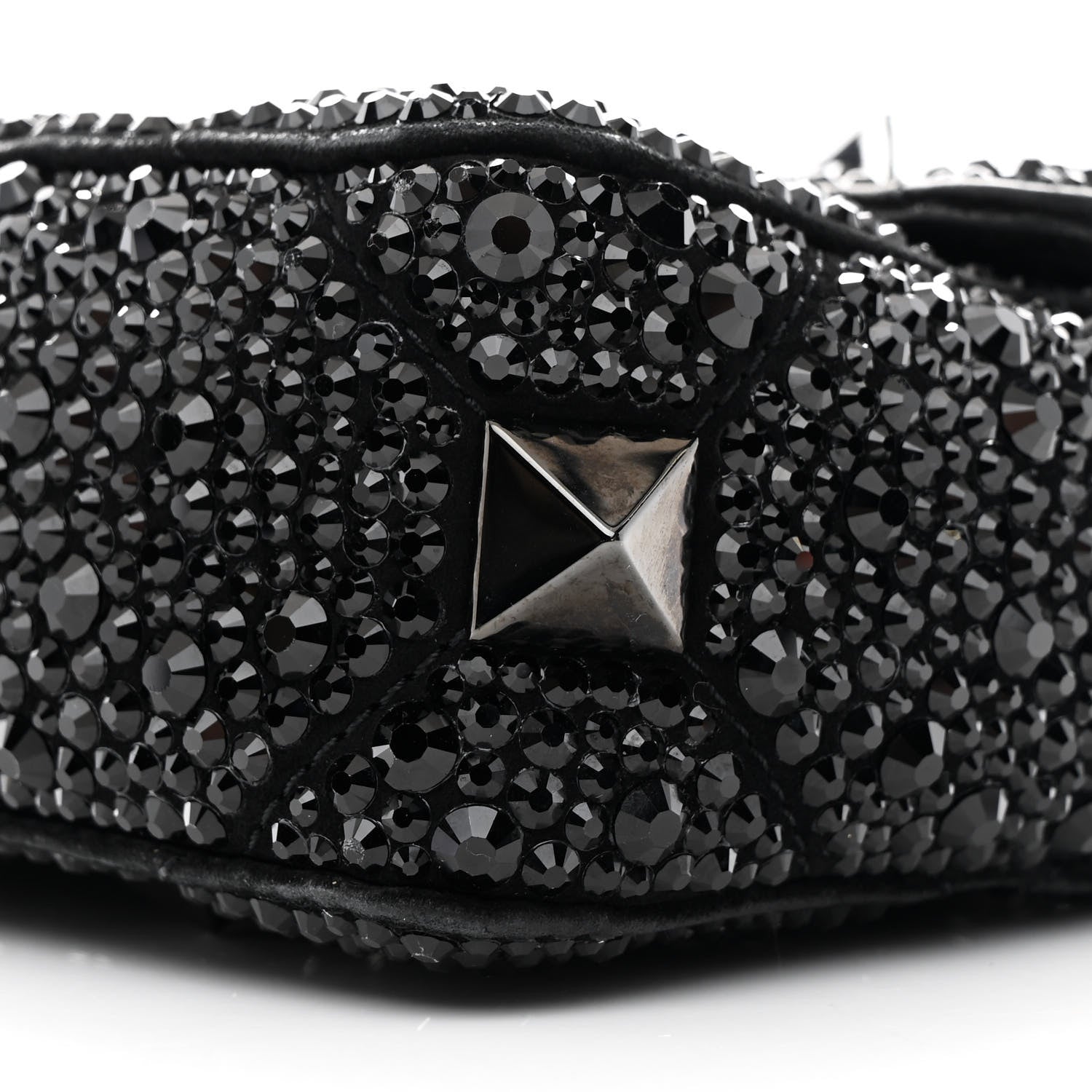 Valentino Garavani Crystal Suede Lacquer Monochrome Medium Roman Stud Shoulder Bag Black 9 of 9