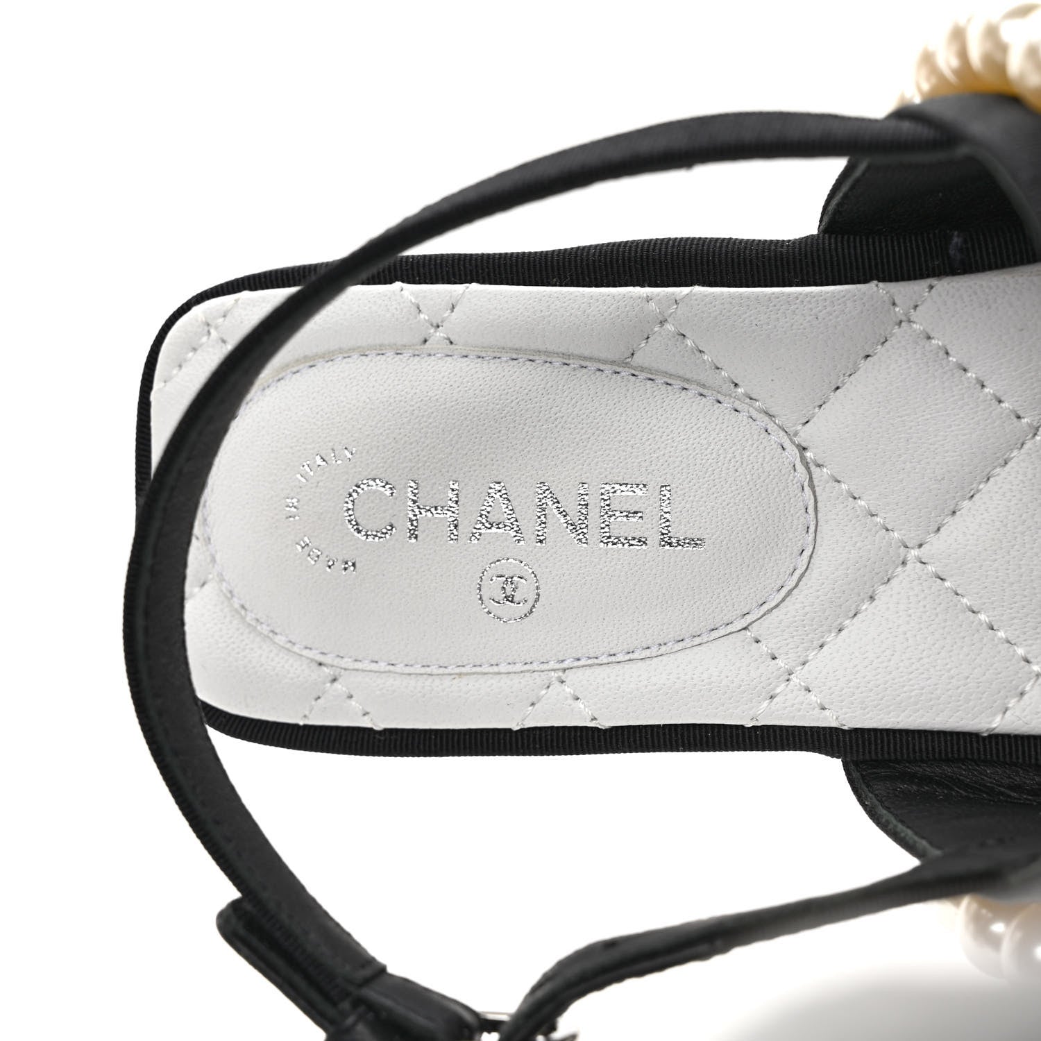 Chanel Grosgrain Pearl CC Sandals 36.5 Black 7 of 9