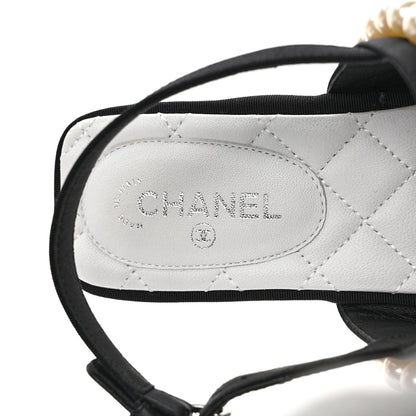 Chanel Grosgrain Pearl CC Sandals 36.5 Black 7 of 9