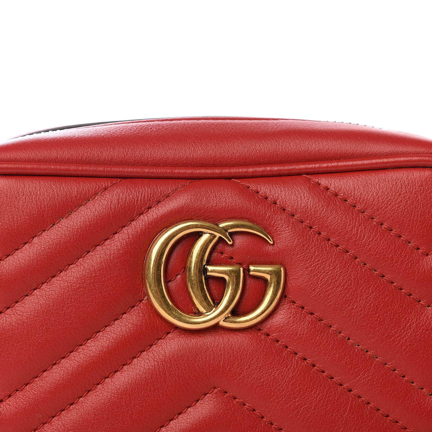 Calfskin Matelasse Mini GG Marmont Chain Shoulder Bag Hibiscus Red