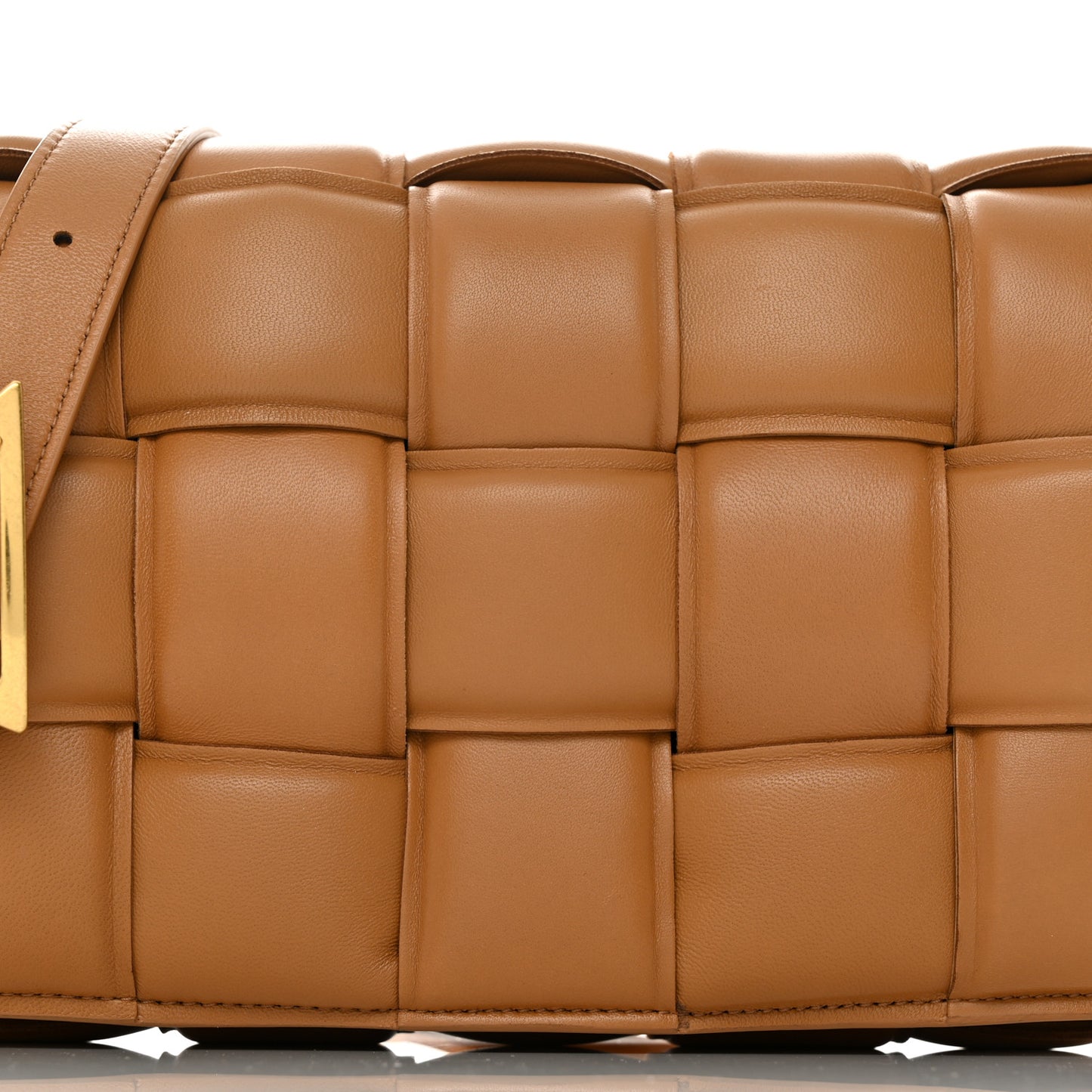Nappa Maxi Intreccio Padded Cassette Crossbody Bag Caramel