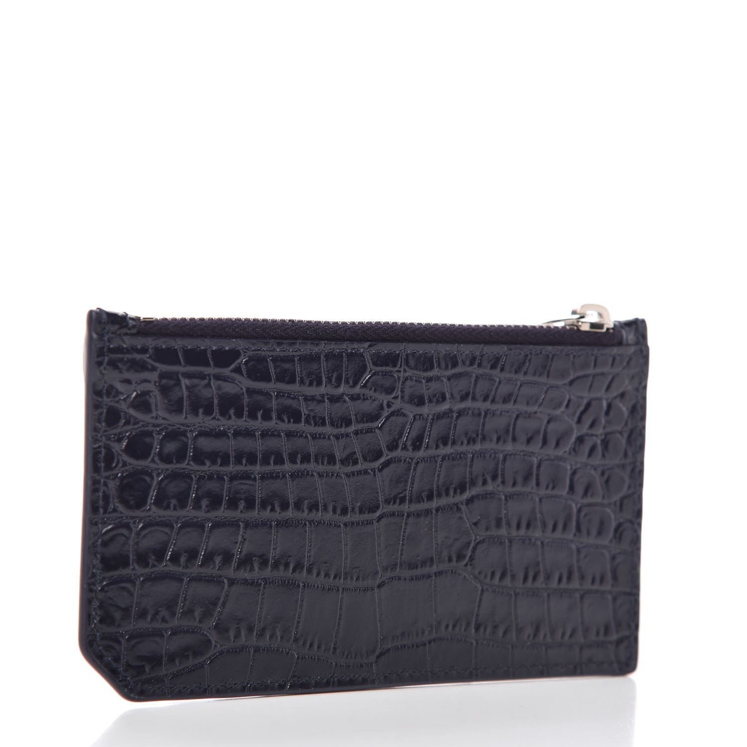 Saint Laurent Calfskin Crocodile Embossed 5 Fragments Zip Pouch Card Holder Blue Marine 3 of 9