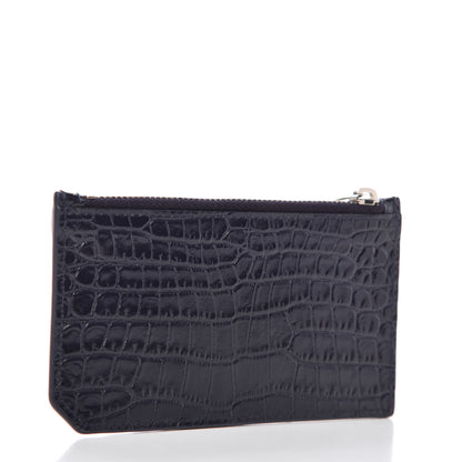 Saint Laurent Calfskin Crocodile Embossed 5 Fragments Zip Pouch Card Holder Blue Marine 3 of 9
