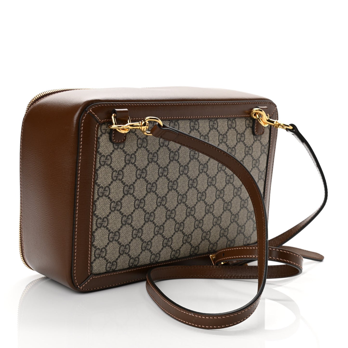 GG Supreme Monogram Glazed Textured Calfskin Retro Interlocking G Box Shoulder Bag Beige Ebony Brown Sugar