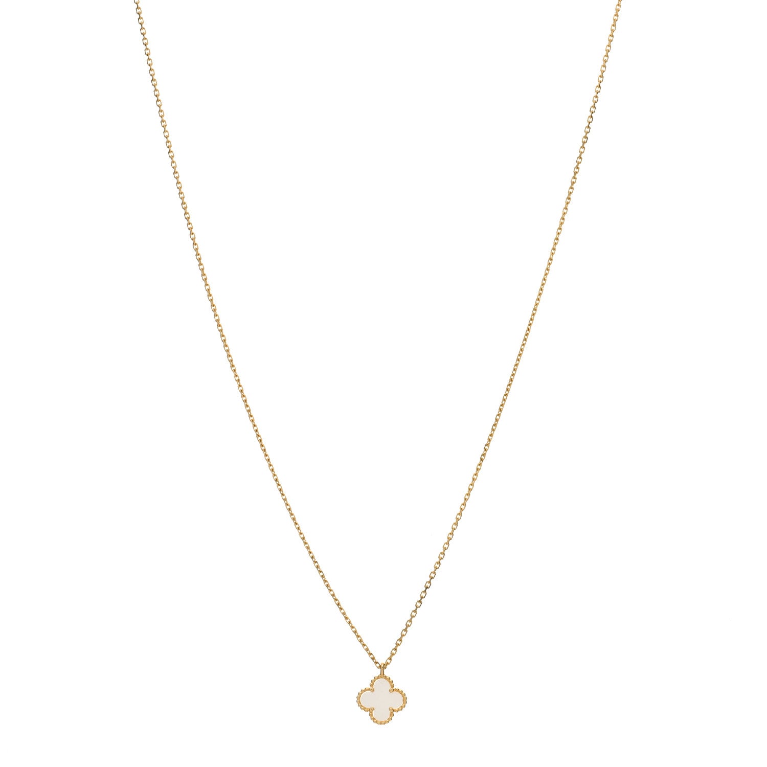 Van Cleef & Arpels 18K Yellow Gold Mother of Pearl Sweet Alhambra Pendant Necklace 1 of 3
