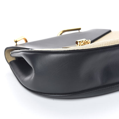 Chloe Grained Calfskin Lambskin Mini Bi-Color Drew Shoulder Bag Ivory Black 7 of 9