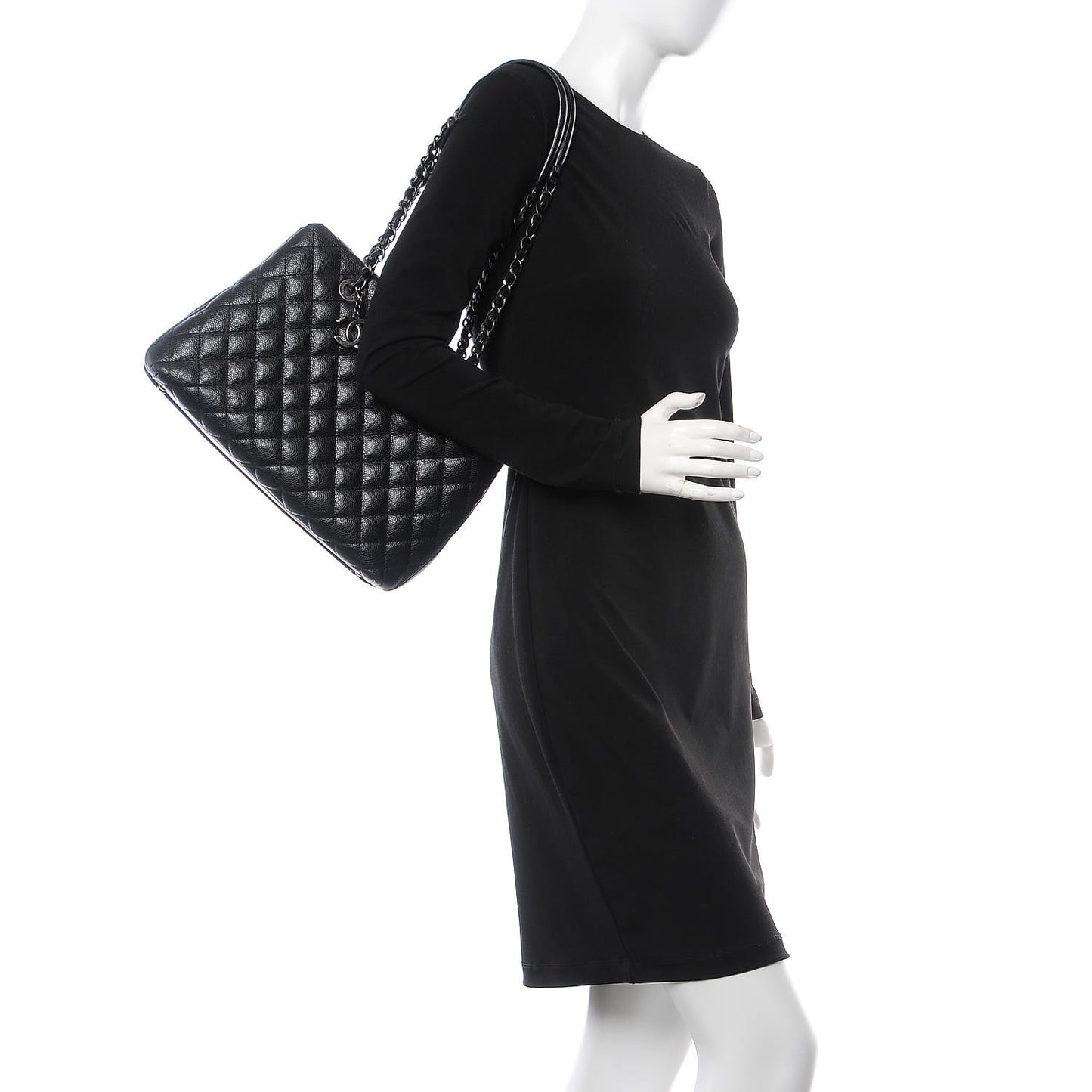 Caviar Quilted Small City Shopping Tote Black