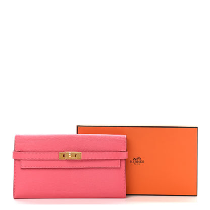 Hermes Chevre Mysore Kelly Longue Wallet Rose Lipstick 8 of 8