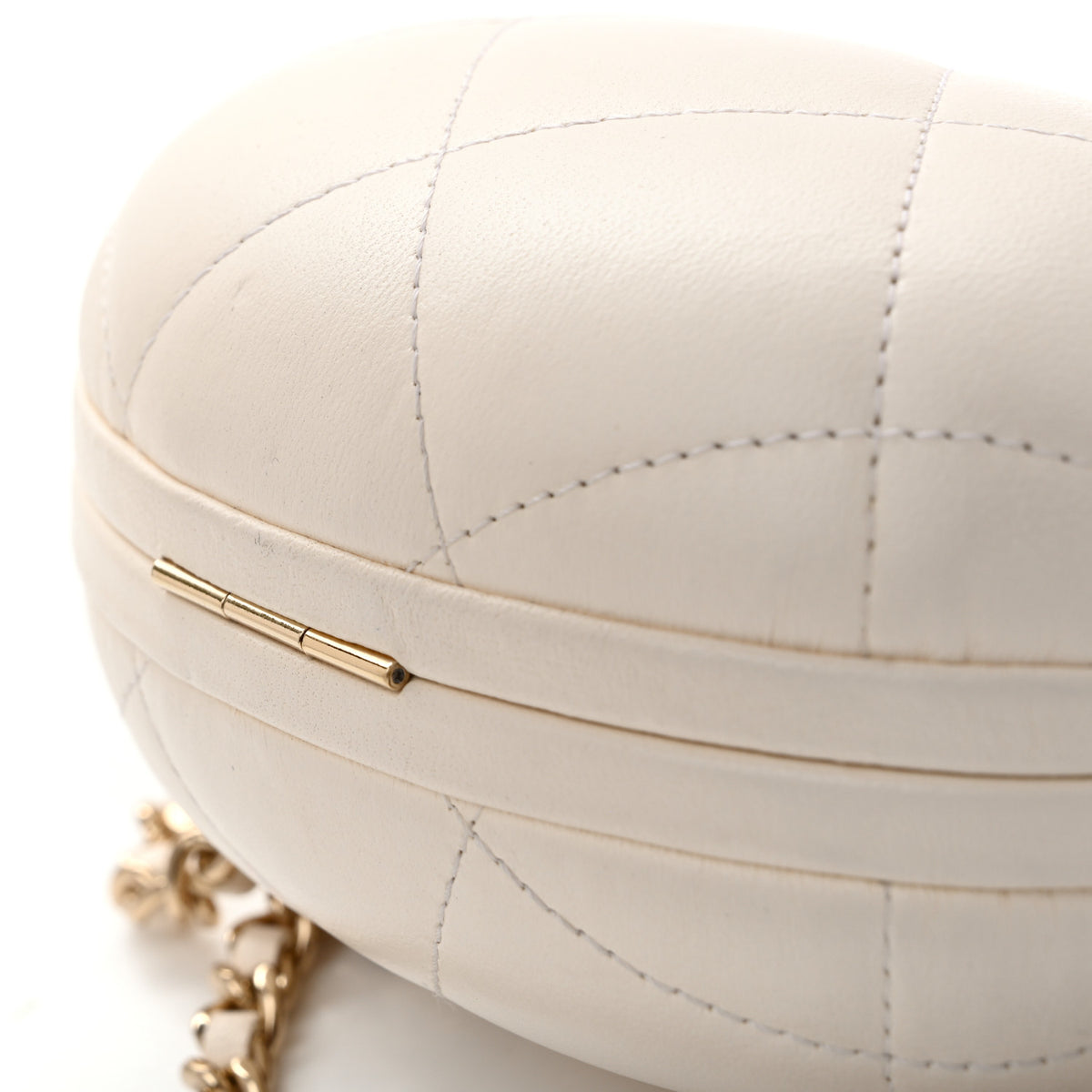 Lambskin Quilted Oval Minaudiere Chain Clutch White