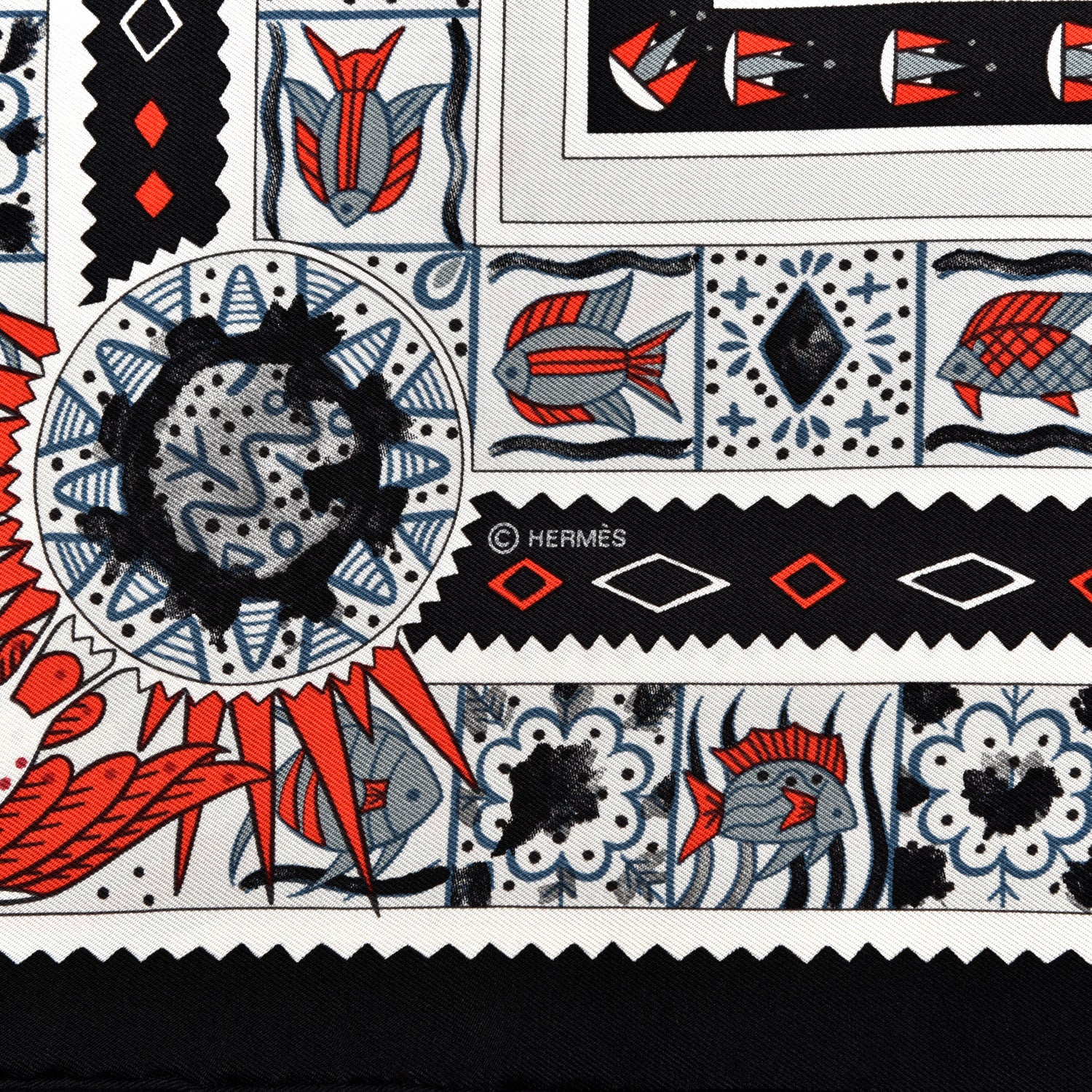 Hermes Silk Ors Blues d'Afrique Scarf 90 Noir Gris Rouge 7 of 7