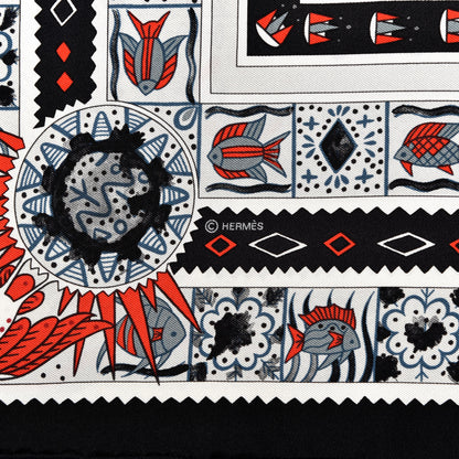 Hermes Silk Ors Blues d'Afrique Scarf 90 Noir Gris Rouge 7 of 7