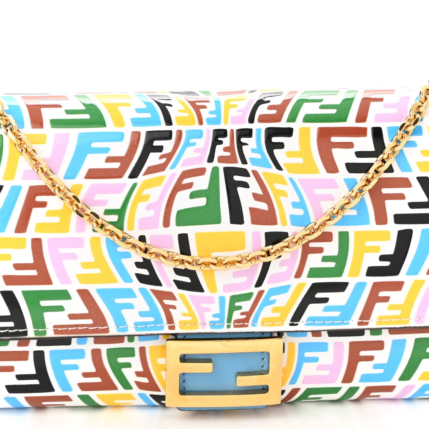 X SARAH COLEMAN Vitello Liberty Ceylon Micro FF Fish Eye Embossed Continental Envelope Wallet On Chain Multicolor Cyber Blue
