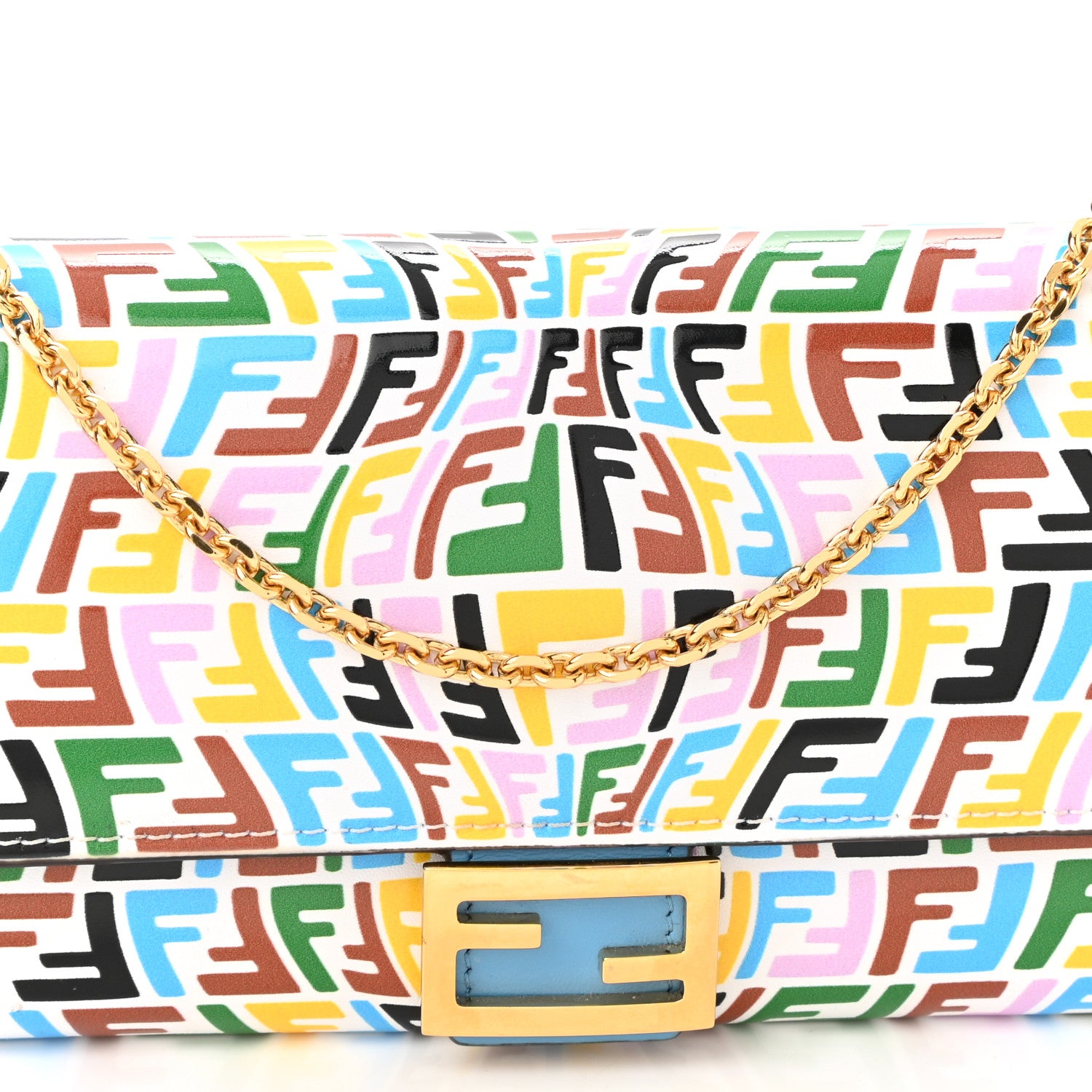 Fendi X SARAH COLEMAN Vitello Liberty Ceylon Micro FF Fish Eye Embossed Continental Envelope Wallet On Chain Multicolor Cyber Blue 8 of 10