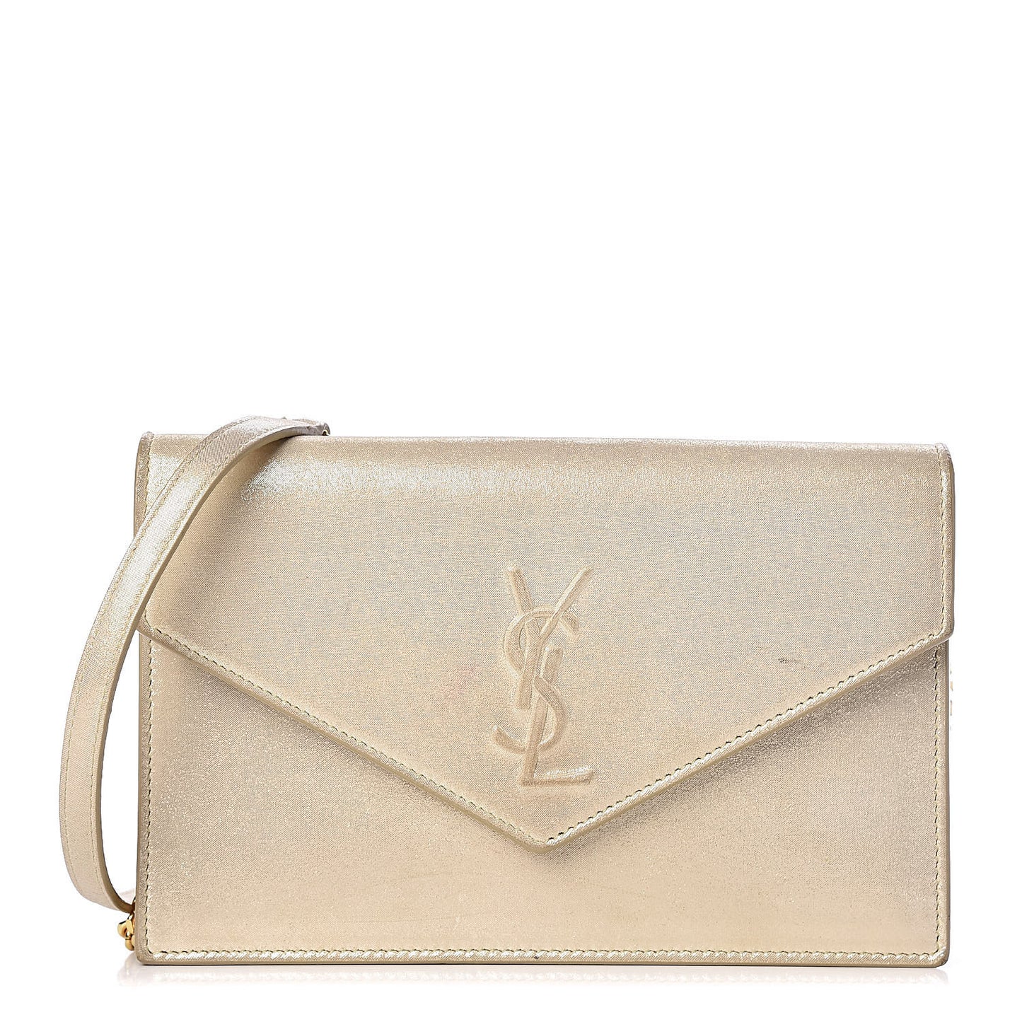 Metallic Fabric Monogram Envelope Chain Wallet Light Gold