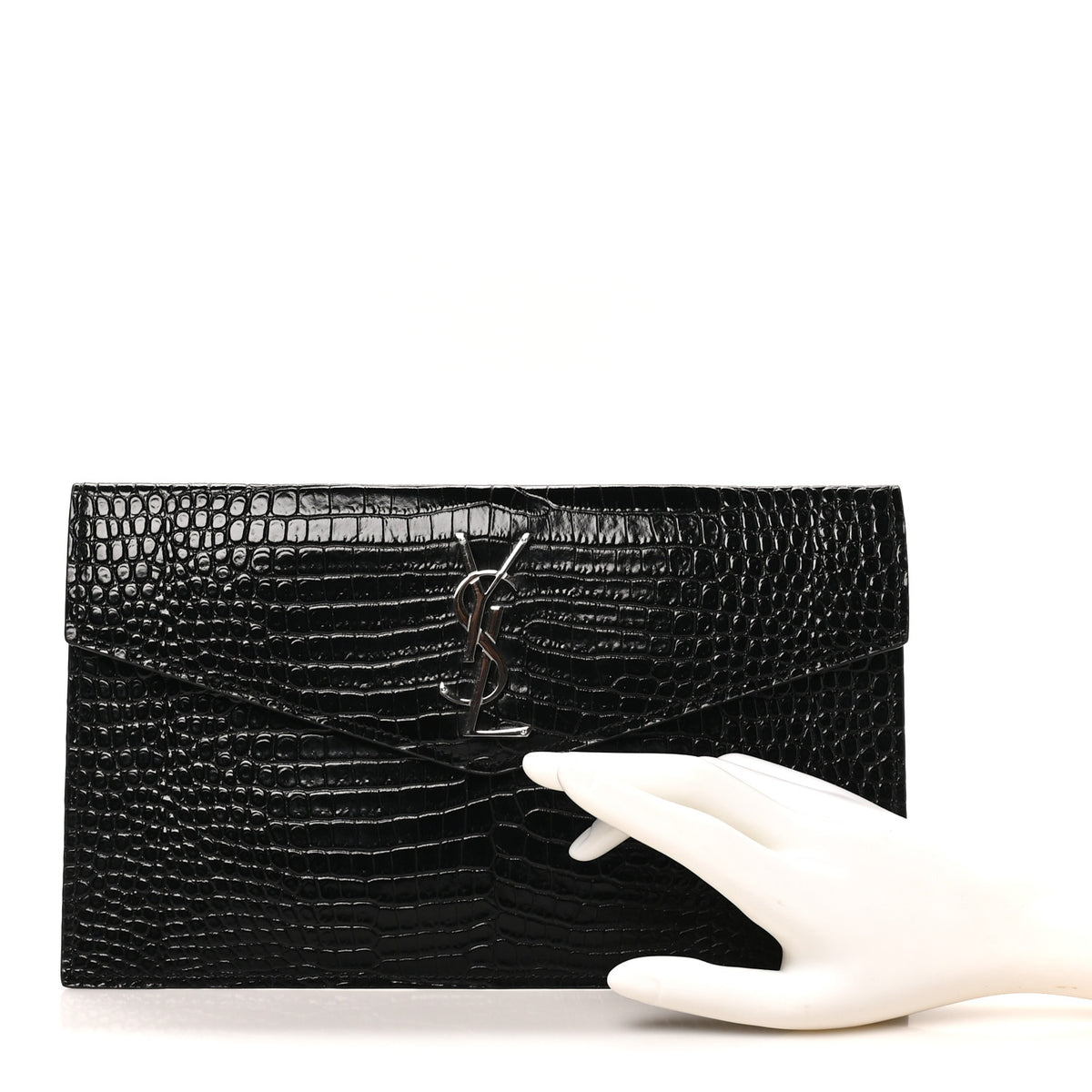 Calfskin Crocodile Embossed Uptown Monogram Pouch Black