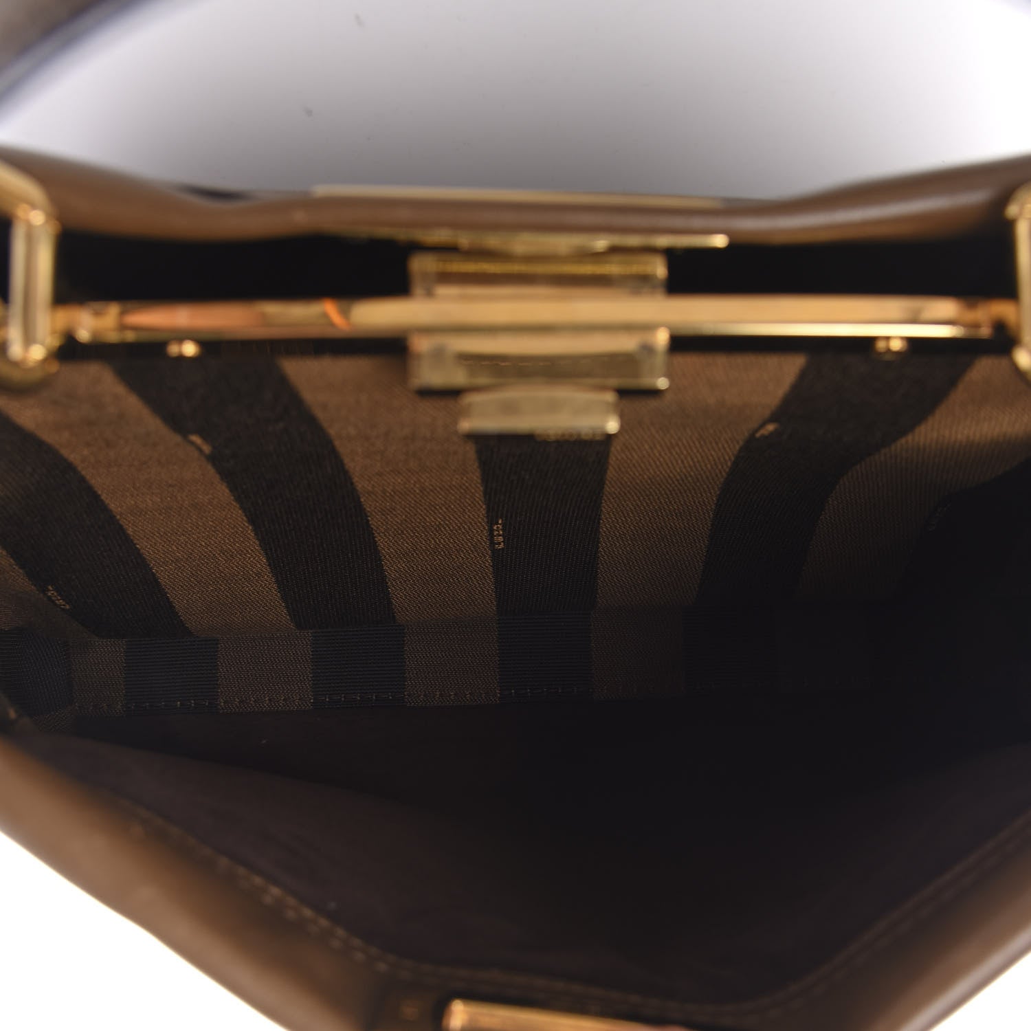 Fendi Vitello Seta Fabric Jacquard Pequin Medium Peekaboo Iconic Satchel Foresta Tobacco 6 of 12