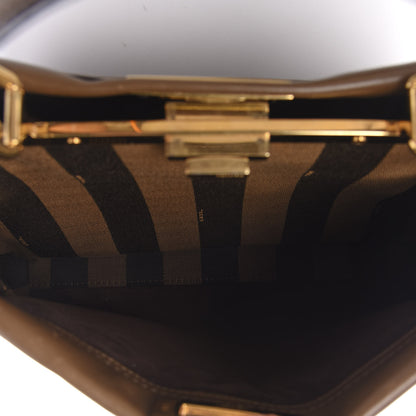 Fendi Vitello Seta Fabric Jacquard Pequin Medium Peekaboo Iconic Satchel Foresta Tobacco 6 of 12