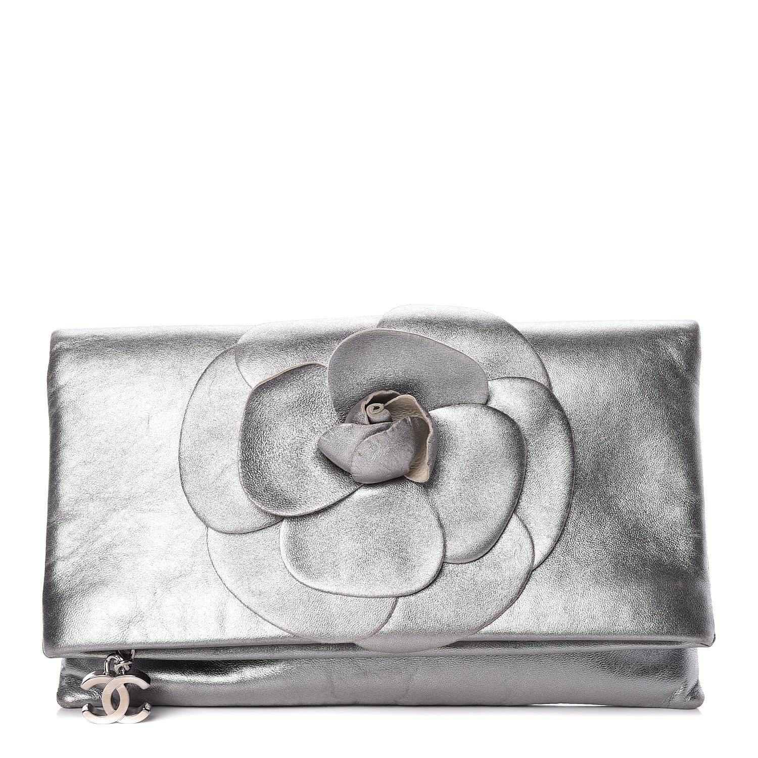 Chanel Metallic Lambskin Camellia Beauty Clutch Silver 1 of 15