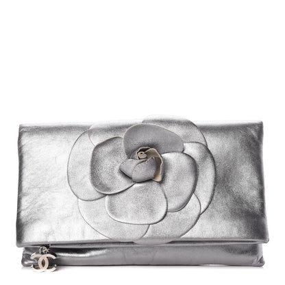 Chanel Metallic Lambskin Camellia Beauty Clutch Silver 1 of 15
