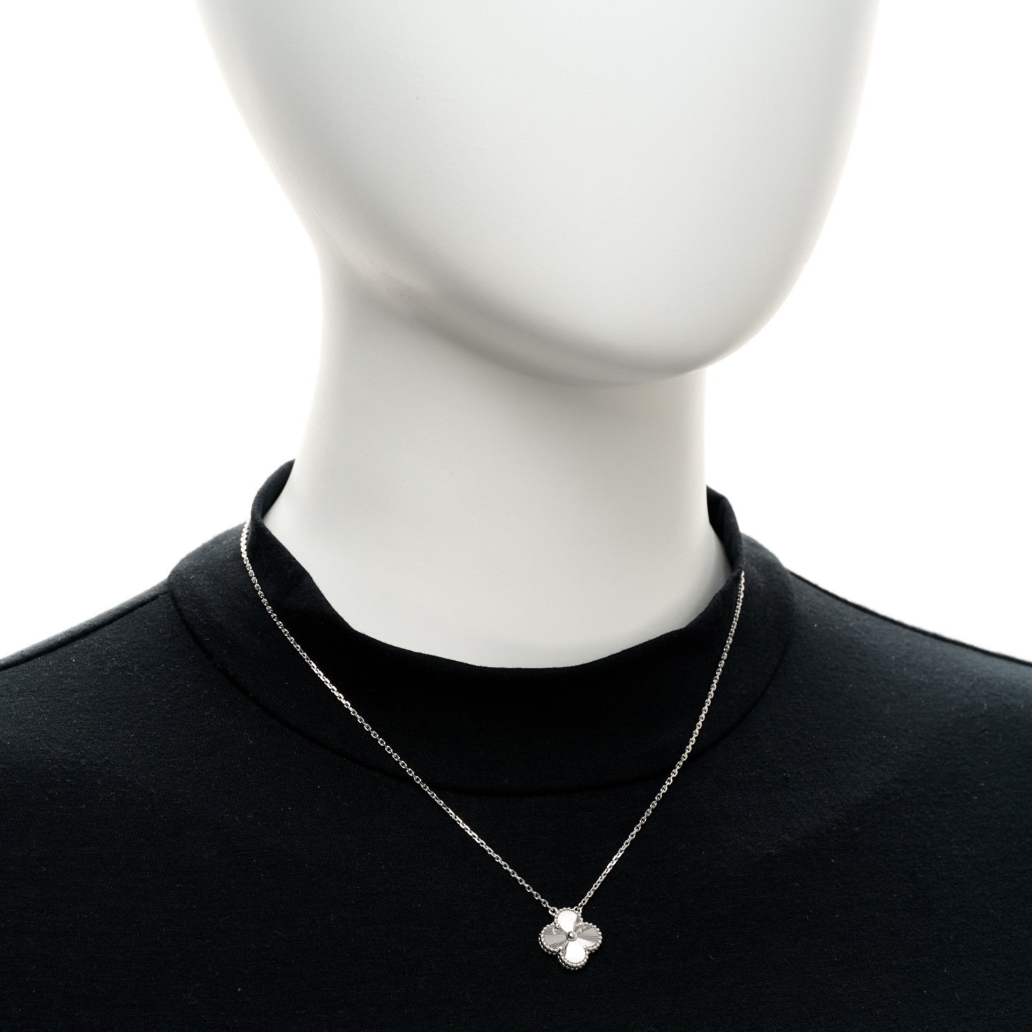 Van Cleef & Arpels 18K White Gold Guilloche Vintage Alhambra Pendant Necklace 2 of 4
