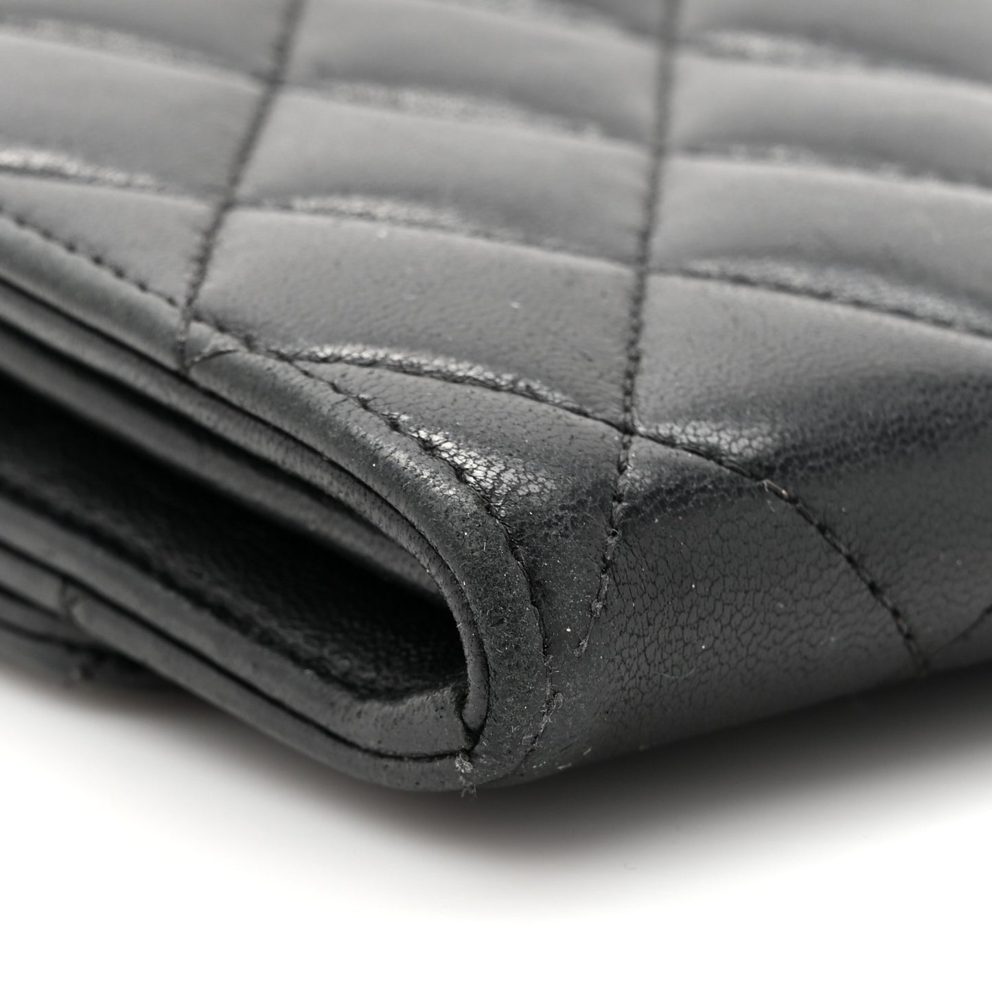 Lambskin Quilted Large Gusset Flap Wallet Black