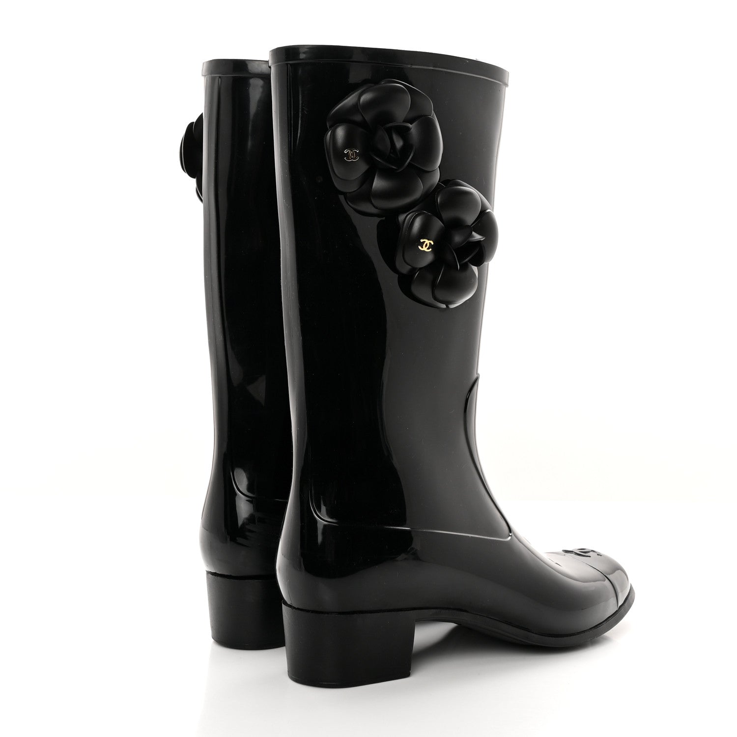 Chanel Rubber Camellia Rain Boots 38 Black 4 of 14