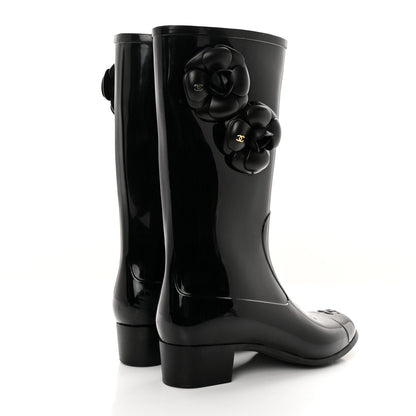Chanel Rubber Camellia Rain Boots 38 Black 4 of 14