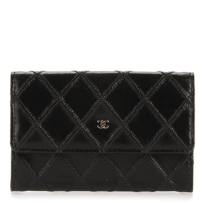 Chanel Lambskin Diamond Stitched Card Holder Wallet Black 1 of 8