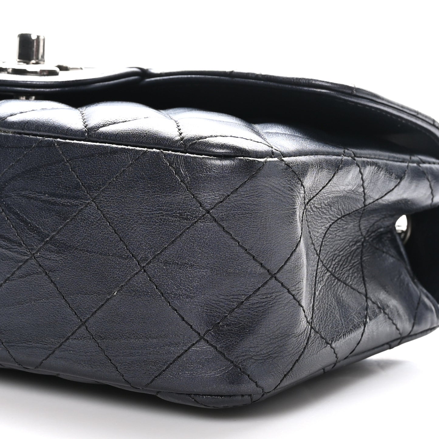 Iridescent Calfskin Quilted Mini Rectangular Flap Charcoal