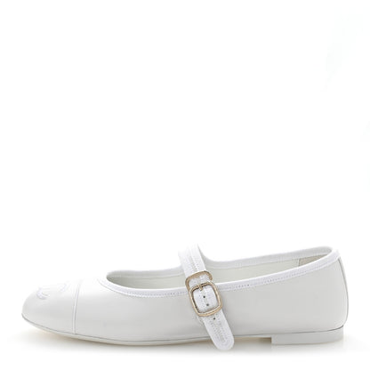 Chanel Lambskin Mary Jane Flats 37.5 White 1 of 10