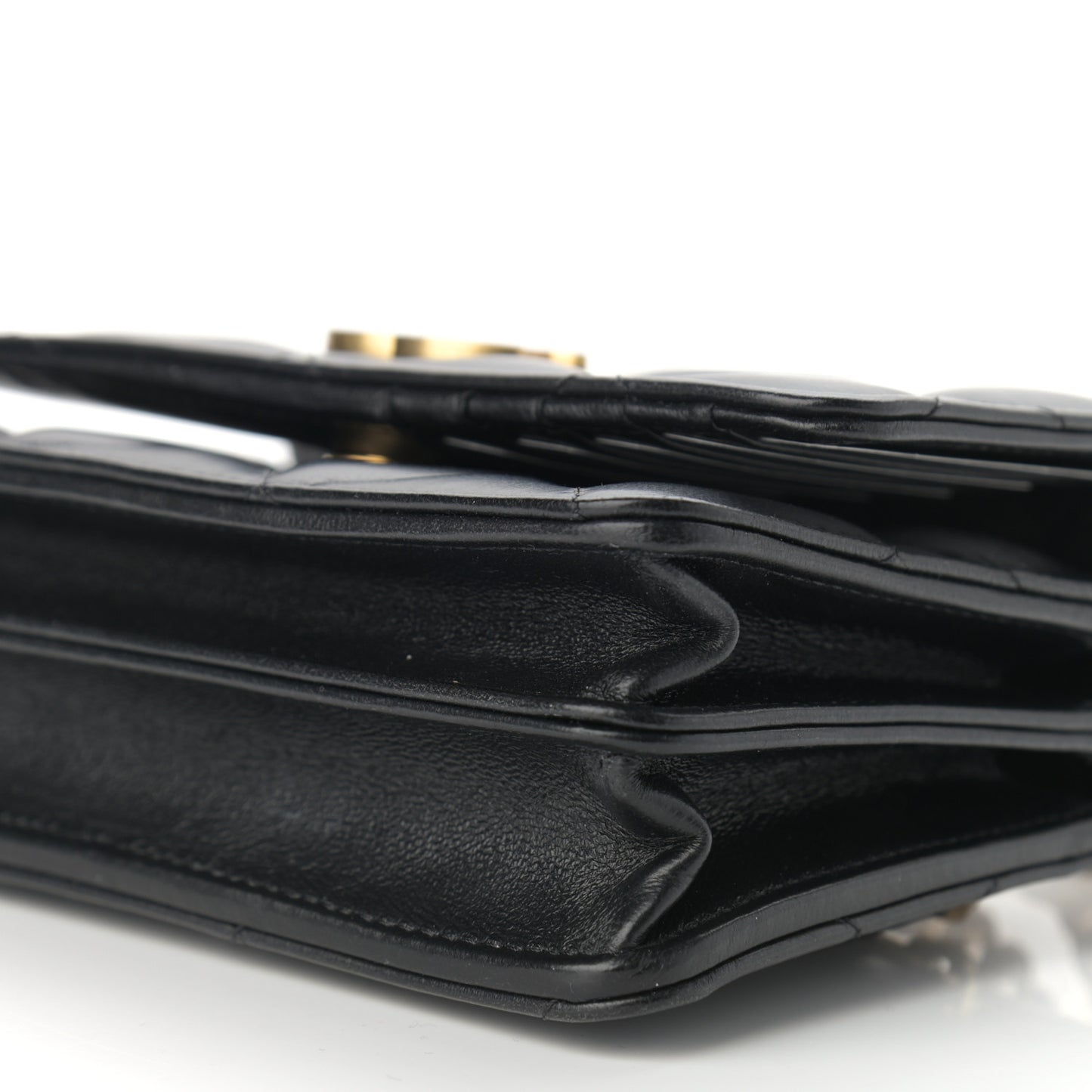 Lambskin Enamel Quilted Pending CC Clutch With Chain Black
