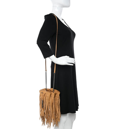 Saint Laurent Calfskin Fringe Monogram Mini Bourse Bucket Bag Tan 2 of 10
