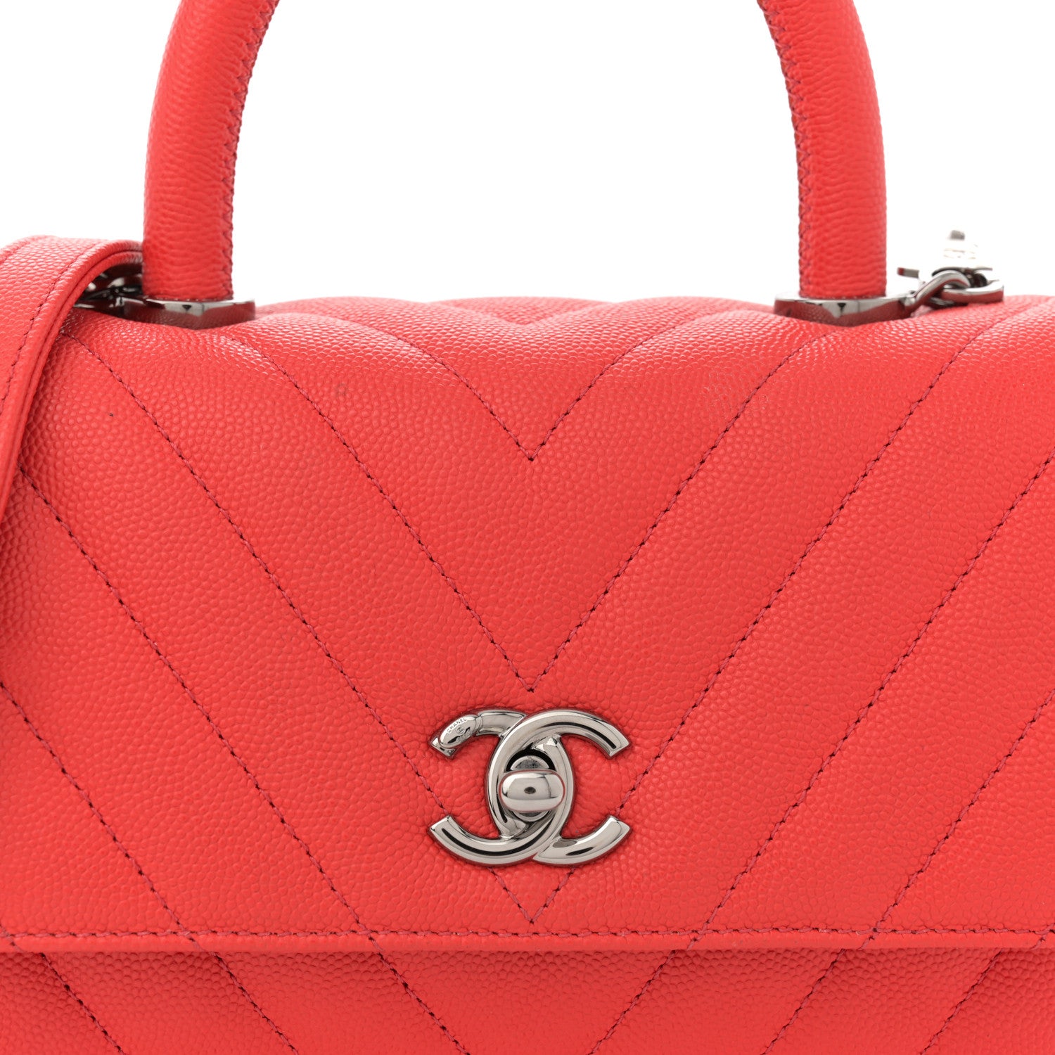 Chanel Caviar Chevron Quilted Mini Coco Handle Flap Red 8 of 11