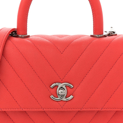 Chanel Caviar Chevron Quilted Mini Coco Handle Flap Red 8 of 11
