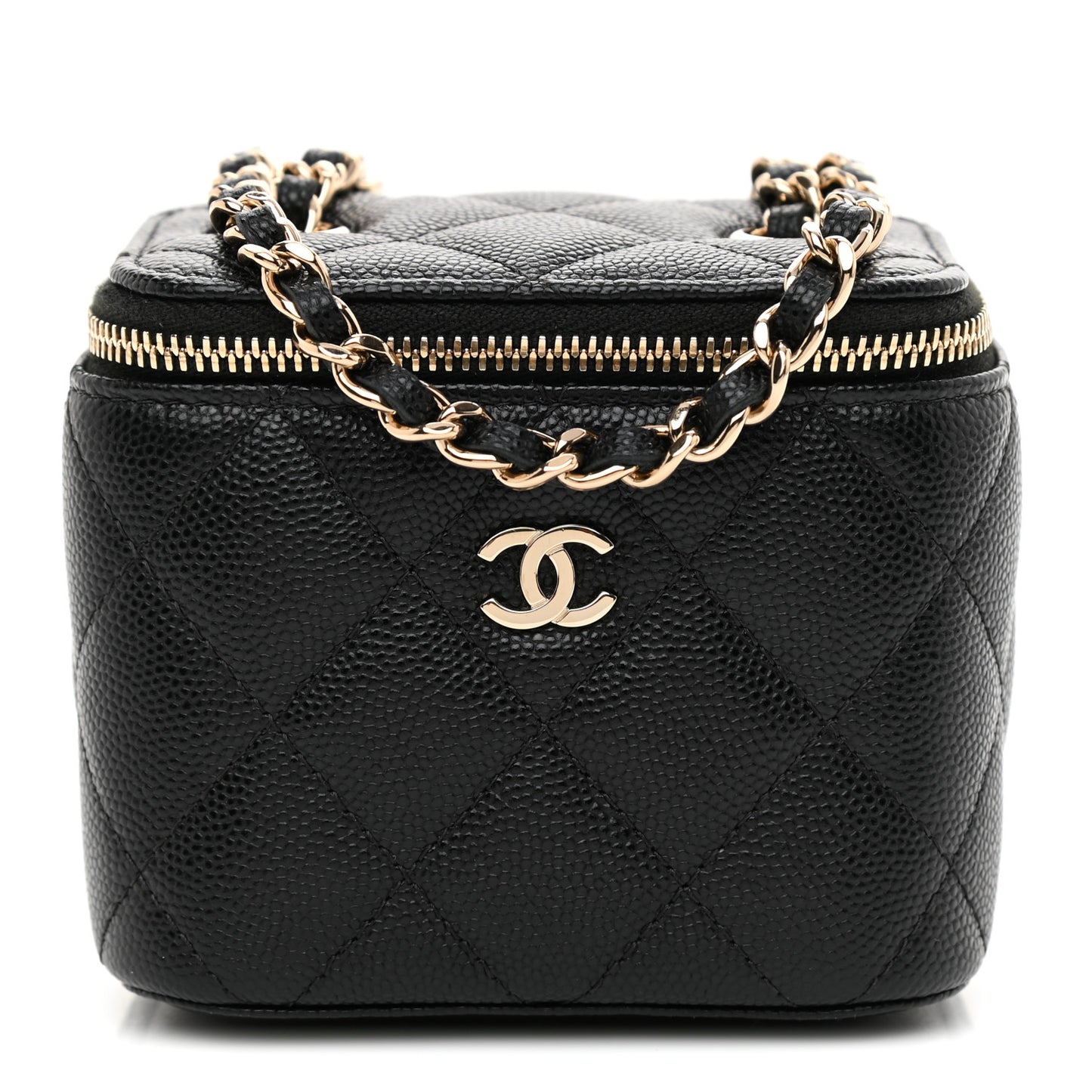Caviar Quilted Mini Vanity Case With Chain Black
