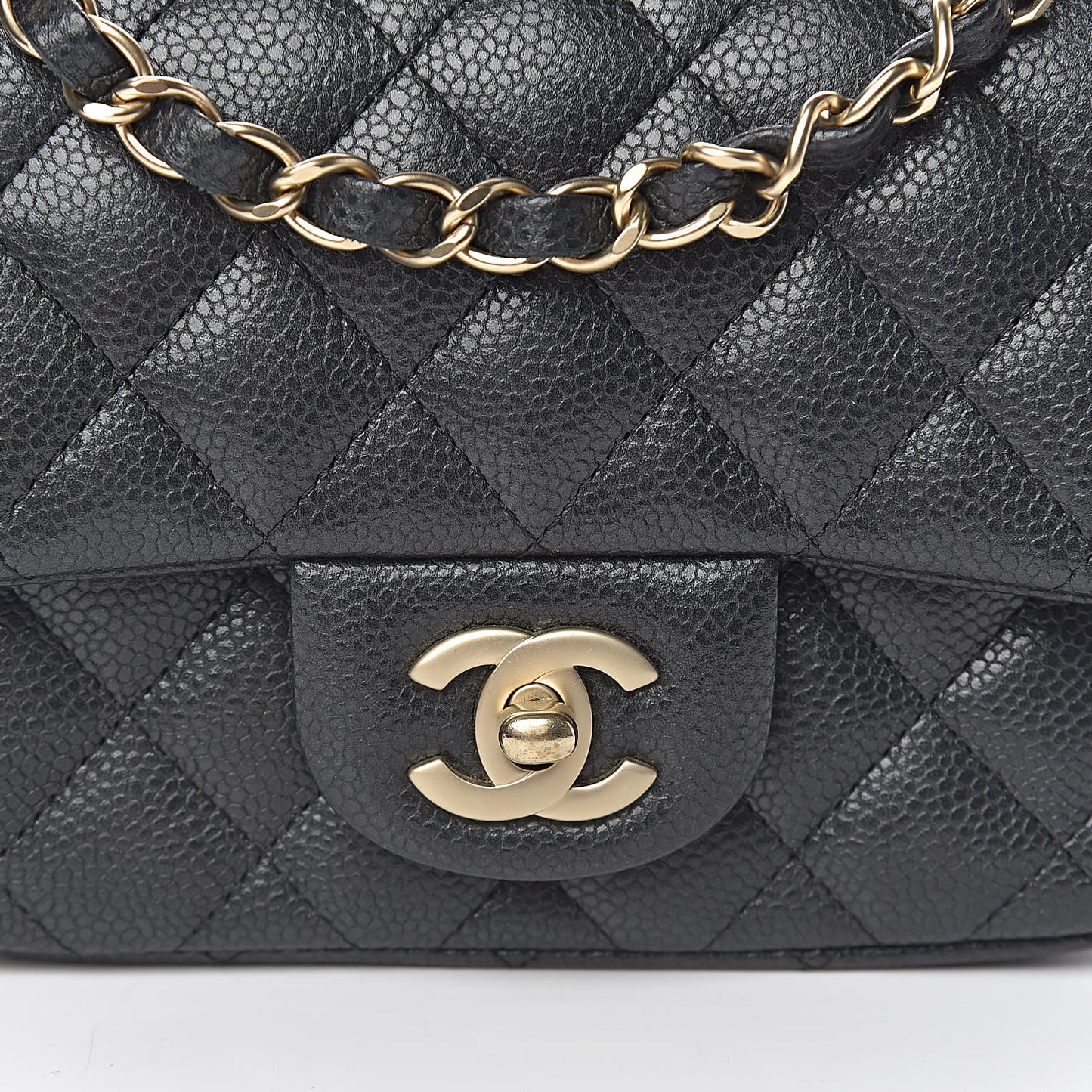 Metallic Caviar Quilted Mini Square Flap Black