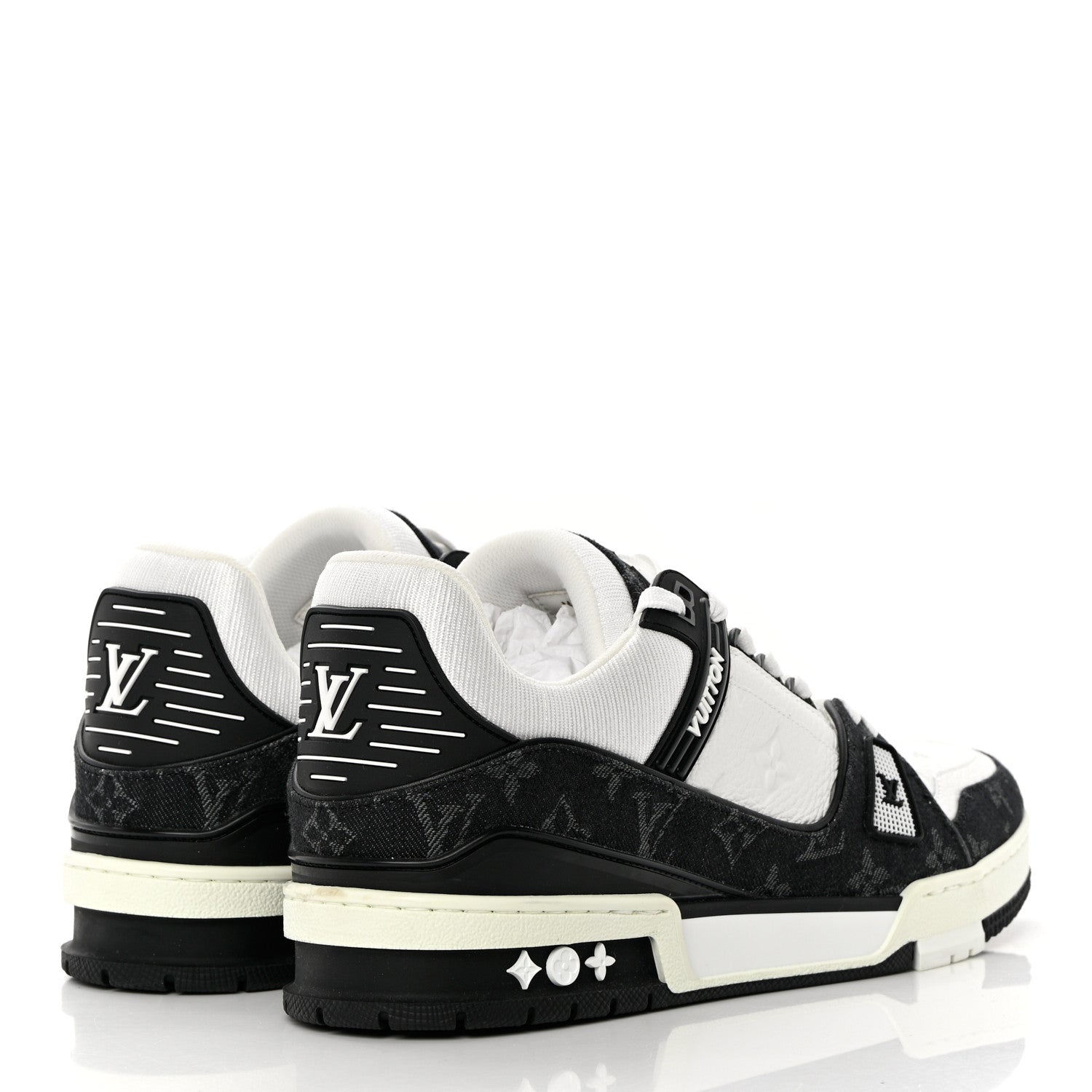 Louis Vuitton Calfskin Monogram Denim Mens LV Trainer Sneakers 8.5 Black 4 of 15