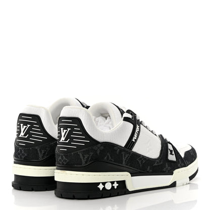 Louis Vuitton Calfskin Monogram Denim Mens LV Trainer Sneakers 8.5 Black 4 of 15
