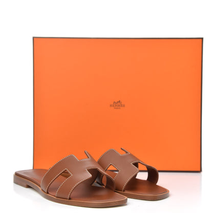Hermes Box Calfskin Oran Sandals 36 Gold 9 of 9
