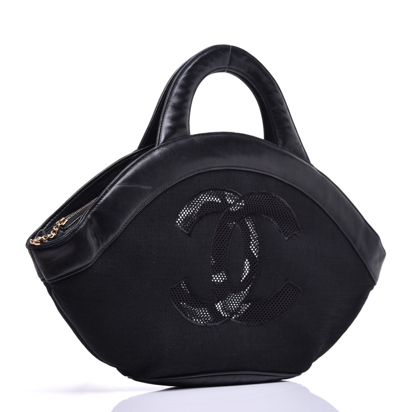 Linen Lambskin Mesh Camellia CC Tote Black