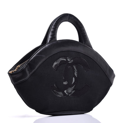 Chanel Linen Lambskin Mesh Camellia CC Tote Black 3 of 11