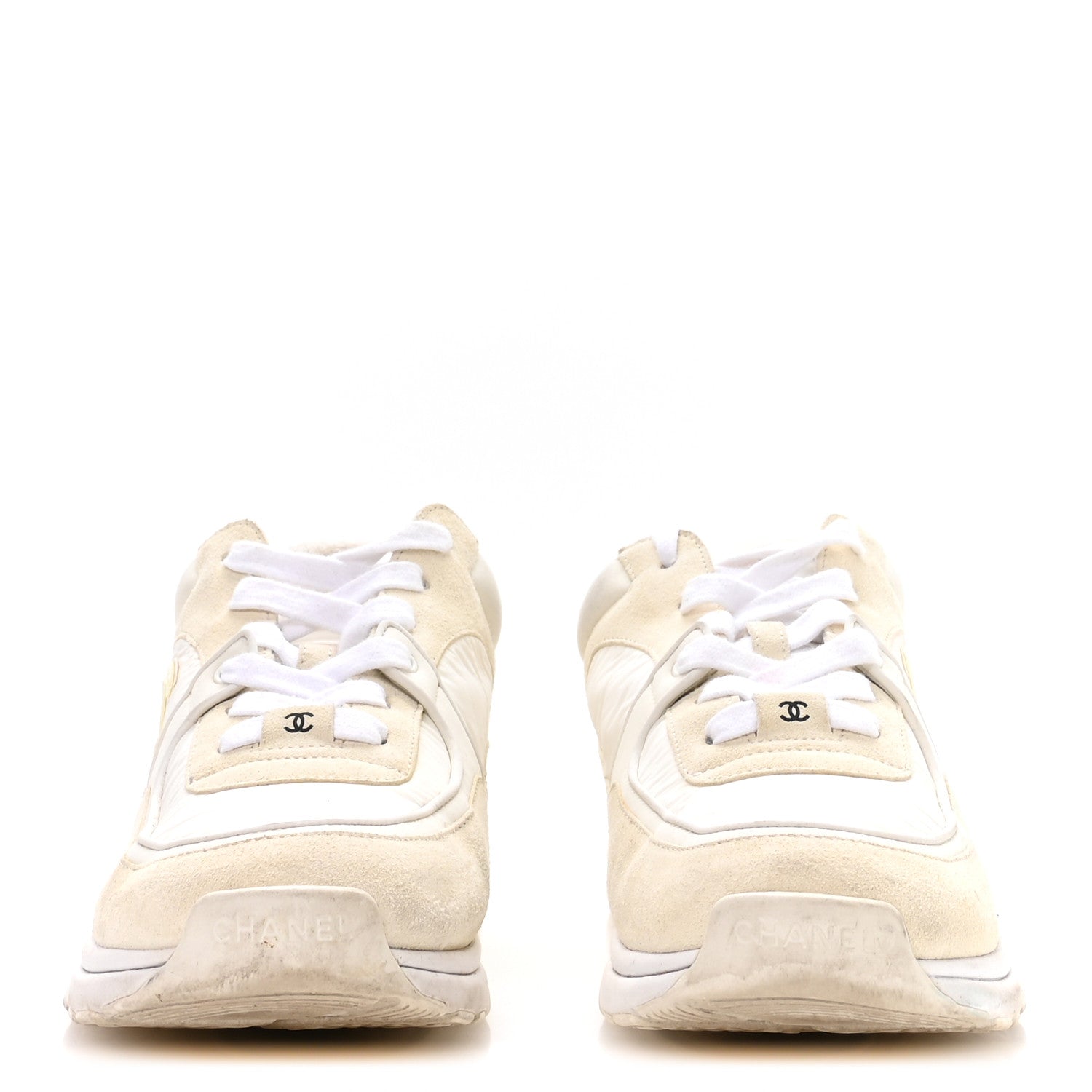 Chanel Suede Calfskin Fabric CC Sneakers 42 White 3 of 7