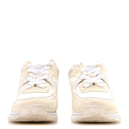 Chanel Suede Calfskin Fabric CC Sneakers 42 White 3 of 7